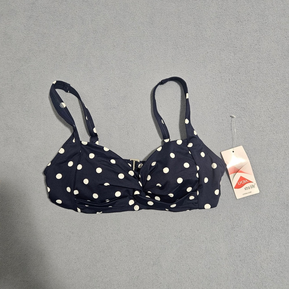 Lands' End Navy and White Polka Dot Bikini Top